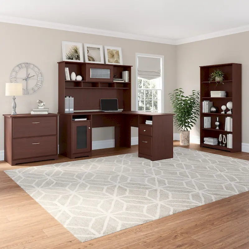 Cabot 60W L-Desk with Hutch, Cabinet and Bookcase by Bush Furniture