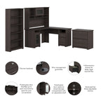 Cabot 60W L-Desk with Hutch, Cabinet and Bookcase by Bush Furniture