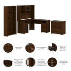 Cabot 60W L-Desk with Hutch, Cabinet and Bookcase by Bush Furniture