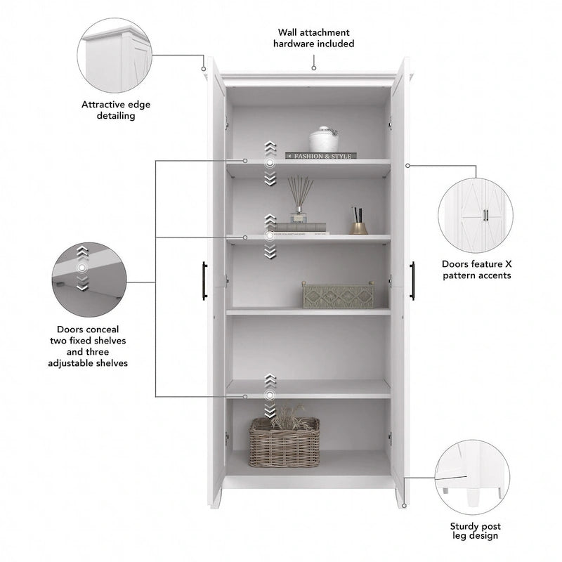 Key West Tall Storage Cabinet with Doors and Shelves by Bush Furniture