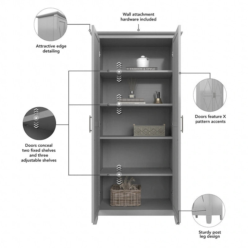 Key West Tall Storage Cabinet with Doors and Shelves by Bush Furniture