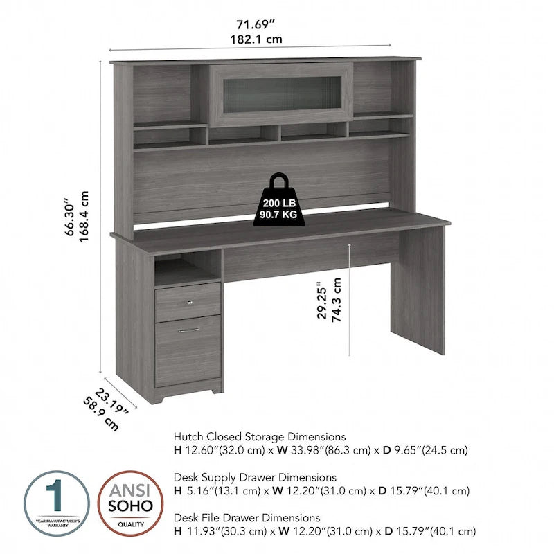 72W Computer Desk with Hutch and Drawers by Bush Furniture
