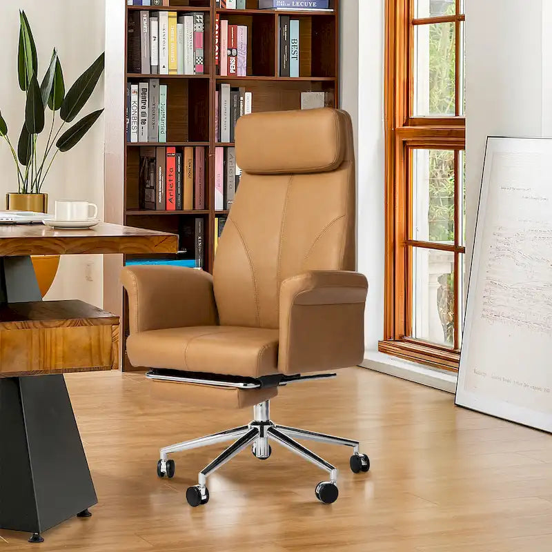 Glitzhome 49H Modern Adjustable Swivel High Back Ergonomic Office Chair with Armrest and Extendable Footrest