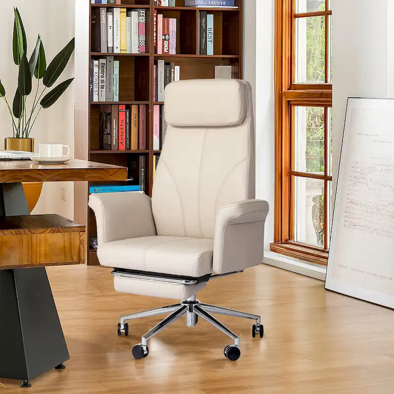 Glitzhome 49H Modern Adjustable Swivel High Back Ergonomic Office Chair with Armrest and Extendable Footrest