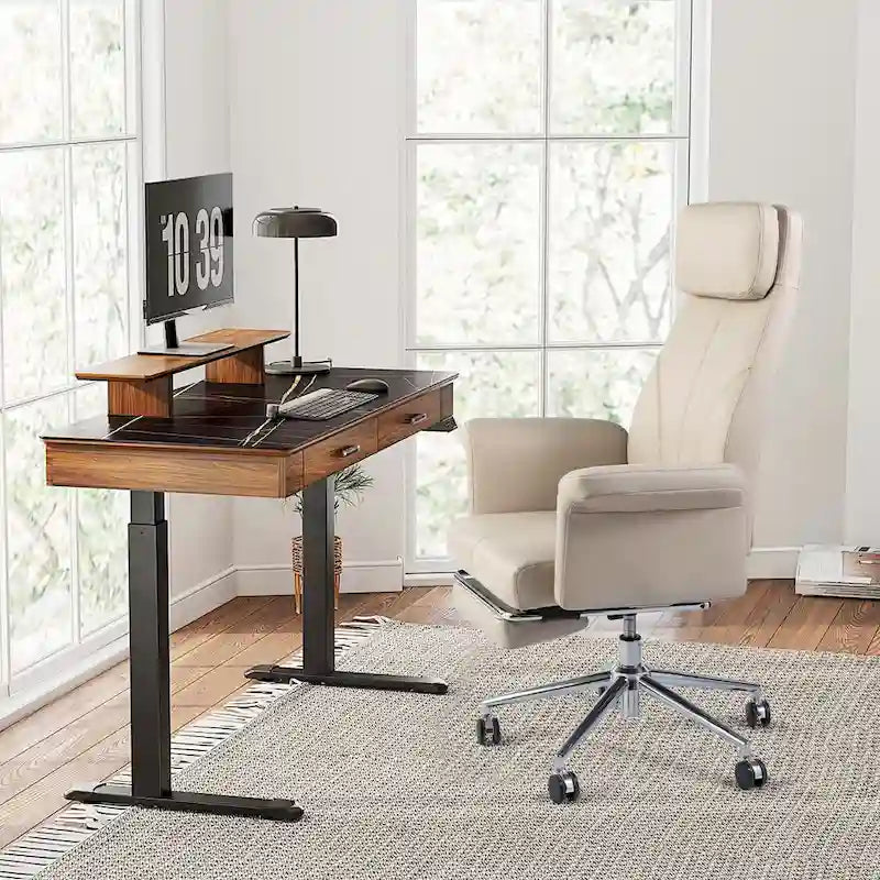 Glitzhome 49H Modern Adjustable Swivel High Back Ergonomic Office Chair with Armrest and Extendable Footrest
