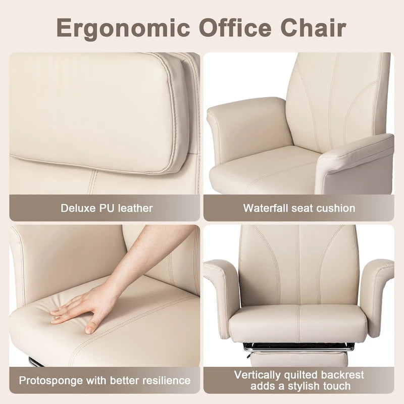 Glitzhome 49H Modern Adjustable Swivel High Back Ergonomic Office Chair with Armrest and Extendable Footrest