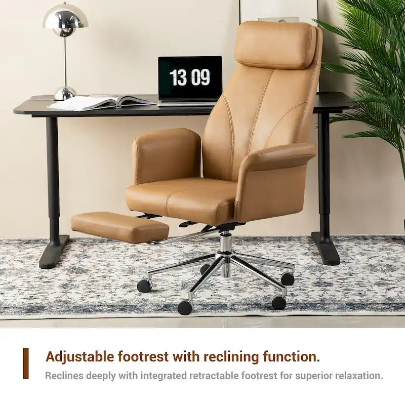 Glitzhome 49H Modern Adjustable Swivel High Back Ergonomic Office Chair with Armrest and Extendable Footrest