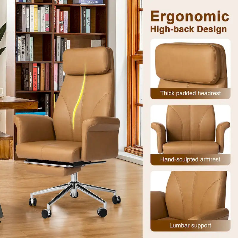 Glitzhome 49H Modern Adjustable Swivel High Back Ergonomic Office Chair with Armrest and Extendable Footrest