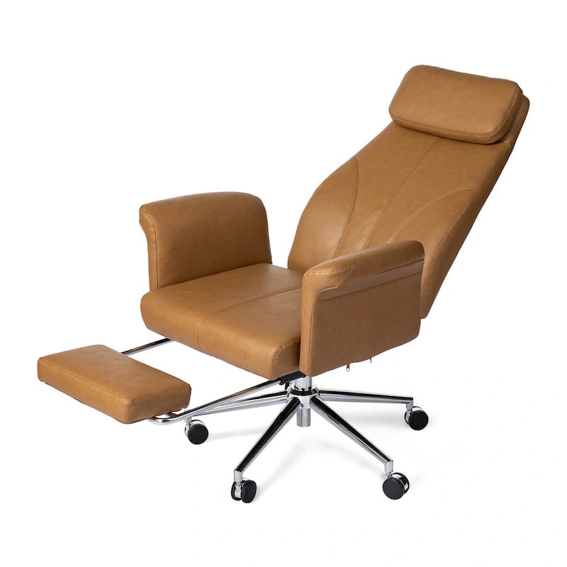 Glitzhome 49H Modern Adjustable Swivel High Back Ergonomic Office Chair with Armrest and Extendable Footrest