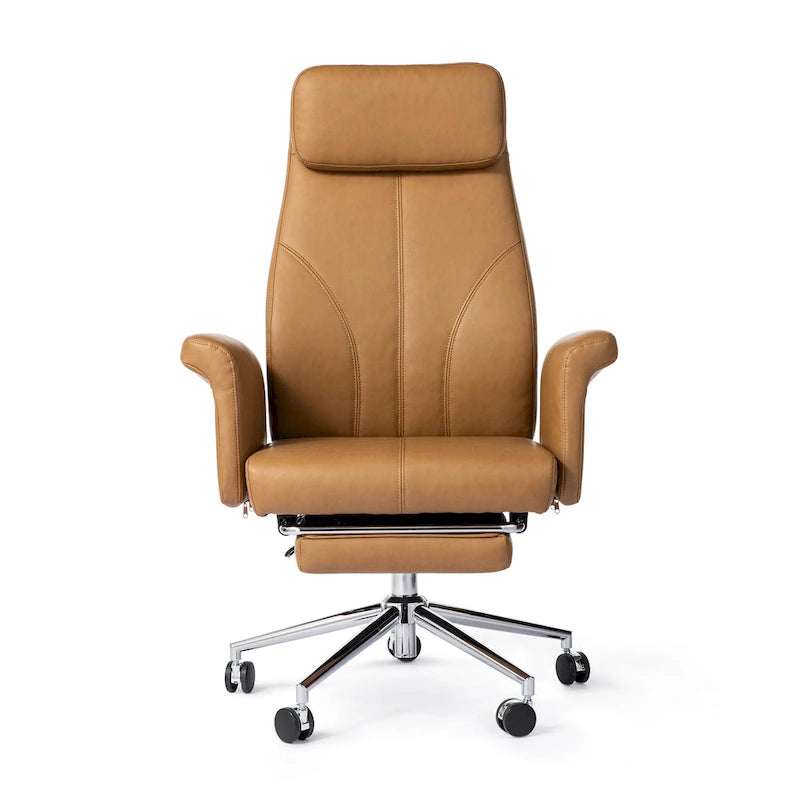 Glitzhome 49H Modern Adjustable Swivel High Back Ergonomic Office Chair with Armrest and Extendable Footrest