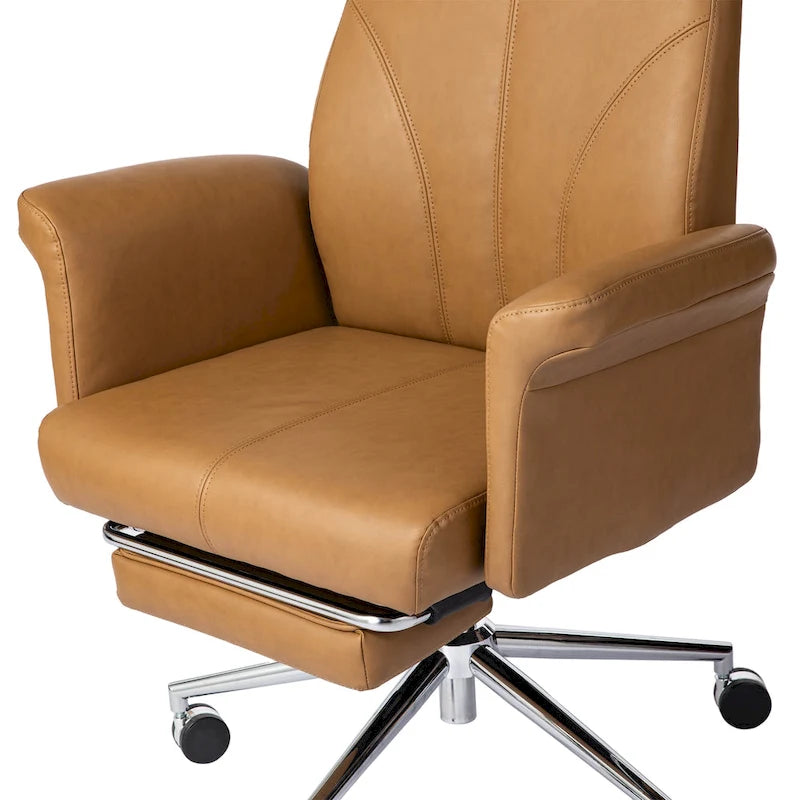 Glitzhome 49H Modern Adjustable Swivel High Back Ergonomic Office Chair with Armrest and Extendable Footrest