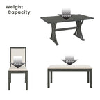 6-Piece Farmhouse Dining Table Set with 4 Upholstered Chairs and Bench
