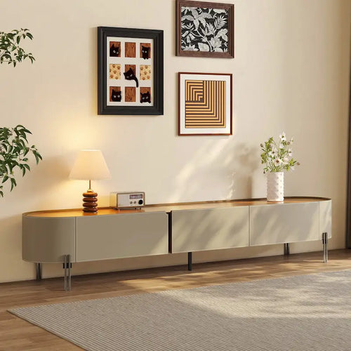86.6 Leather TV Stand, Modern Entertainment Center with 3 Drawers