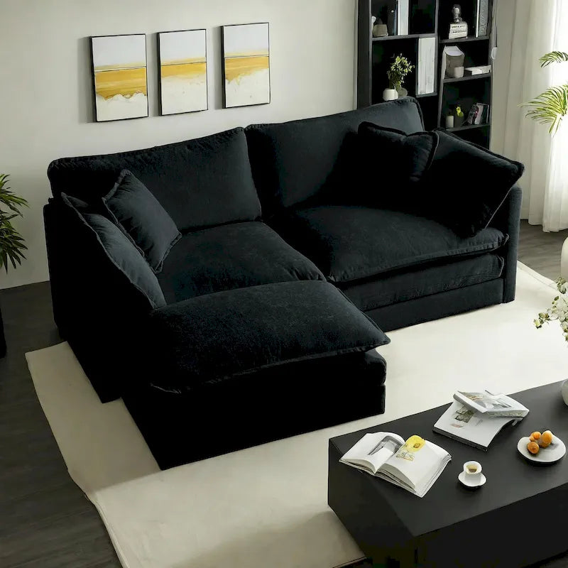 3-Piece Modular Chenille Upholstered L-Shaped Sectional Sofa with Ottoman