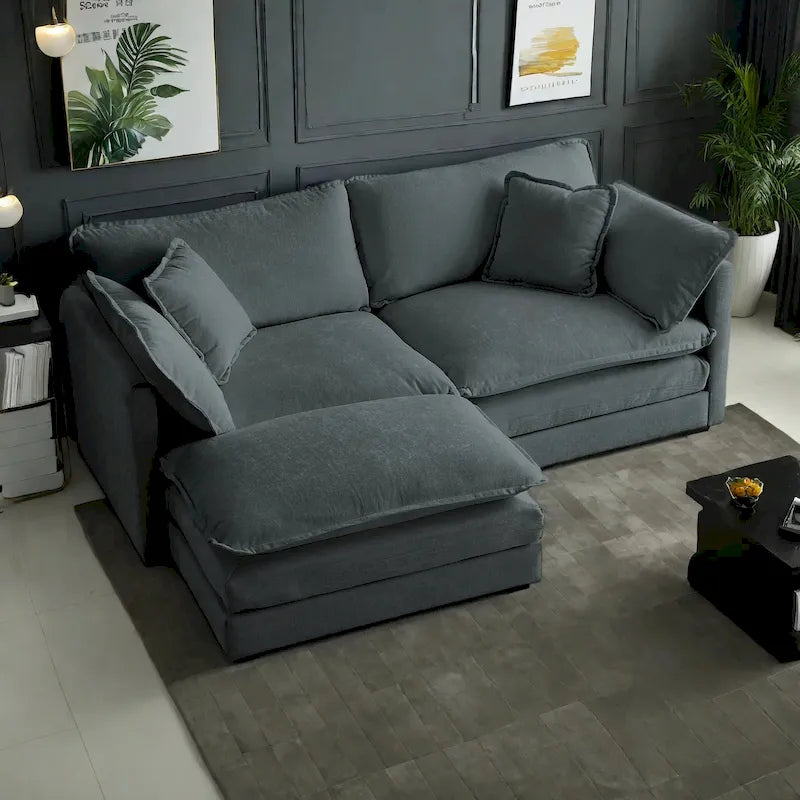 3-Piece Modular Chenille Upholstered L-Shaped Sectional Sofa with Ottoman