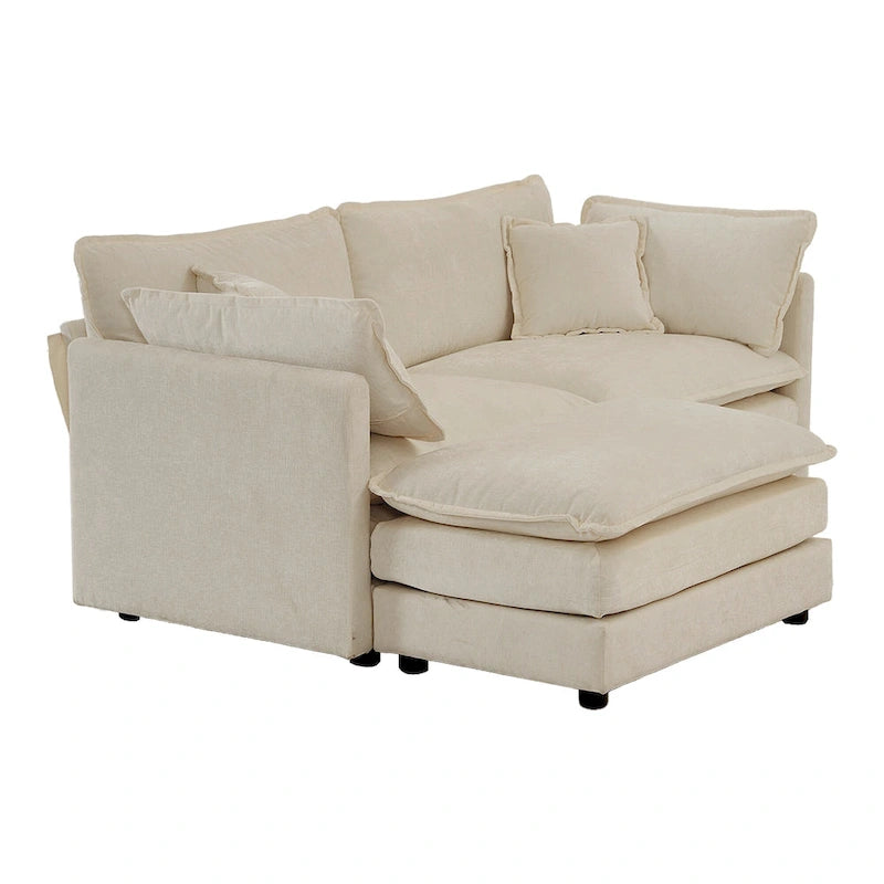 3-Piece Modular Chenille Upholstered L-Shaped Sectional Sofa with Ottoman