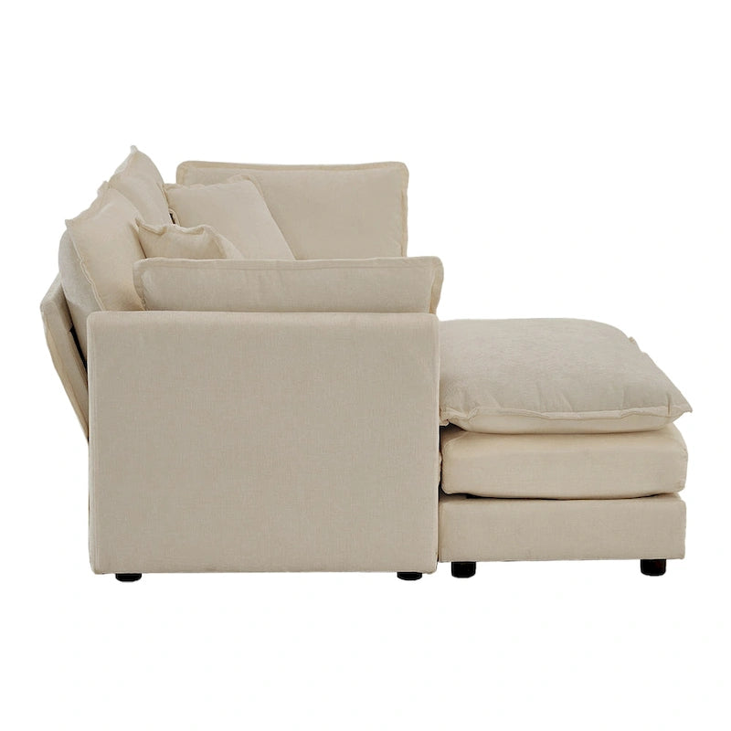 3-Piece Modular Chenille Upholstered L-Shaped Sectional Sofa with Ottoman