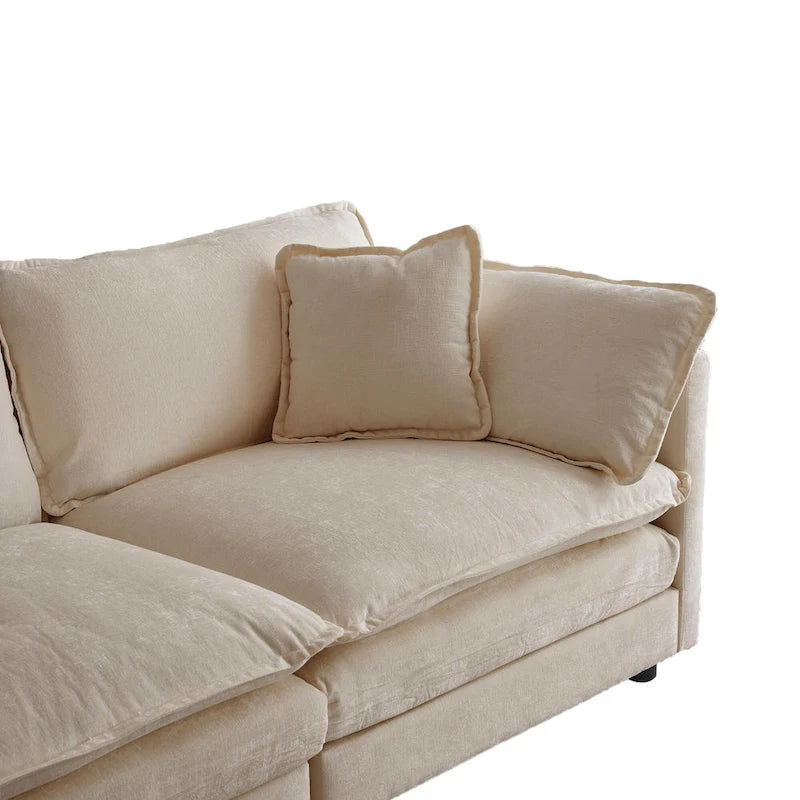 3-Piece Modular Chenille Upholstered L-Shaped Sectional Sofa with Ottoman