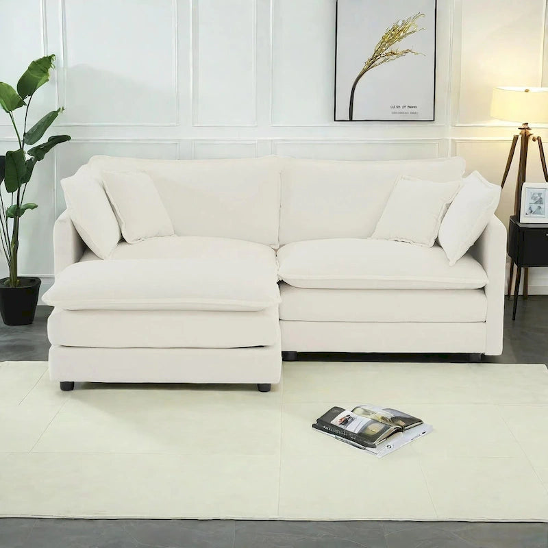 3-Piece Modular Chenille Upholstered L-Shaped Sectional Sofa with Ottoman