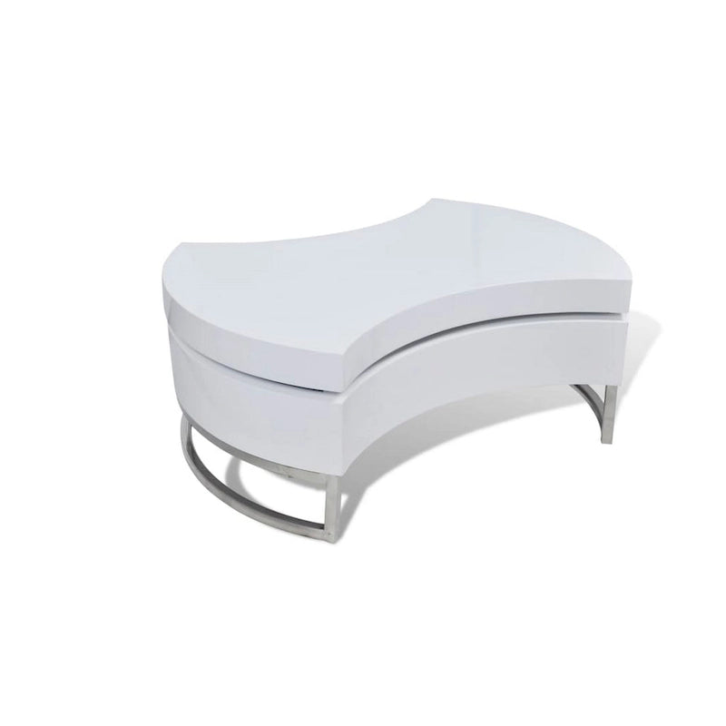 Coffee Table, Contemporary Rotating Storage Design, 32 Inch White