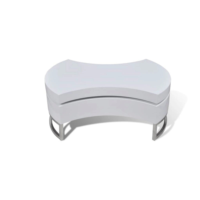Coffee Table, Contemporary Rotating Storage Design, 32 Inch White