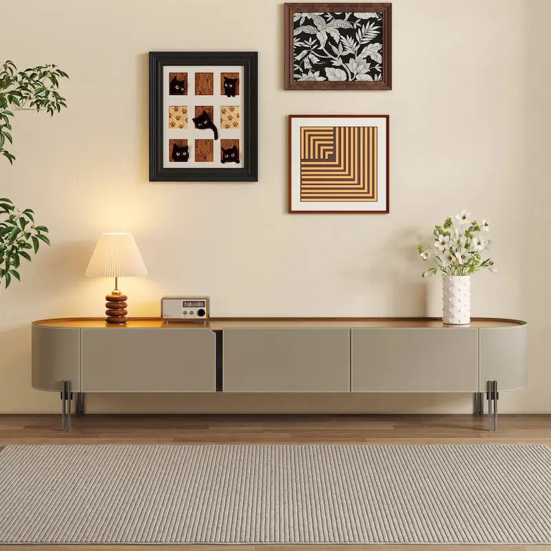 78.7 Leather TV Stand, Modern Entertainment Center with 3 Drawers