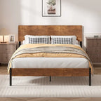 Javlergo Elegant Iron Queen Bed Frame with MDF Headboard & Footboard - Modern Industrial Style