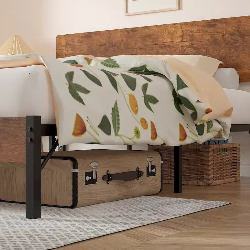 Javlergo Elegant Iron Queen Bed Frame with MDF Headboard & Footboard - Modern Industrial Style