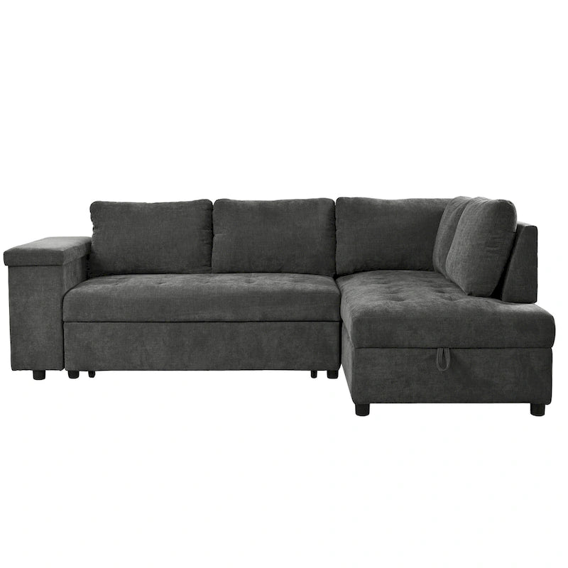 Christopher Knight Home-Miranda Convertible Polyester Sectional Sofa with Storage and Reversible Tray