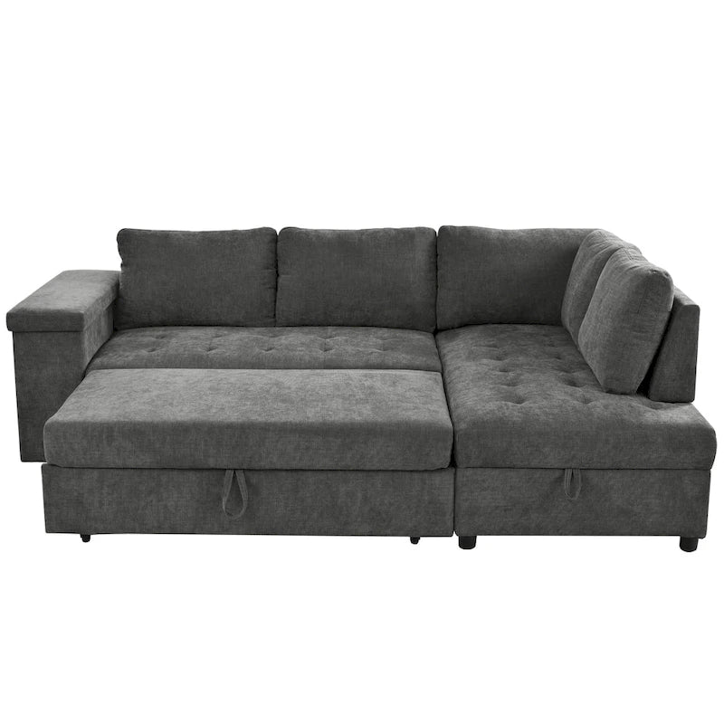 Christopher Knight Home-Miranda Convertible Polyester Sectional Sofa with Storage and Reversible Tray
