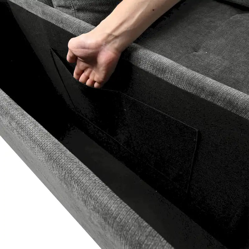 Christopher Knight Home-Miranda Convertible Polyester Sectional Sofa with Storage and Reversible Tray