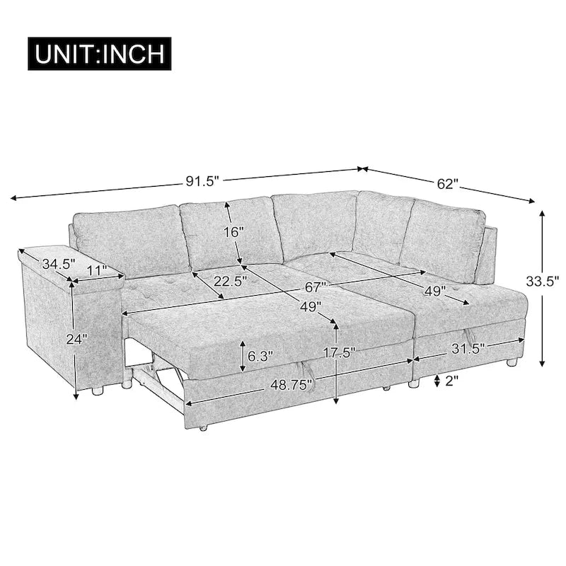 Christopher Knight Home-Miranda Convertible Polyester Sectional Sofa with Storage and Reversible Tray