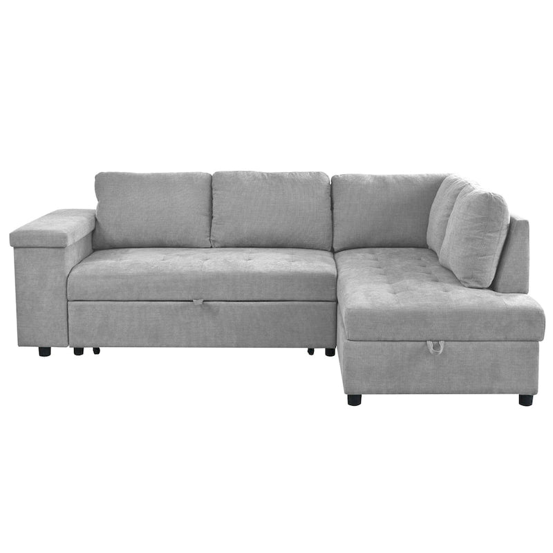 Christopher Knight Home-Miranda Convertible Polyester Sectional Sofa with Storage and Reversible Tray