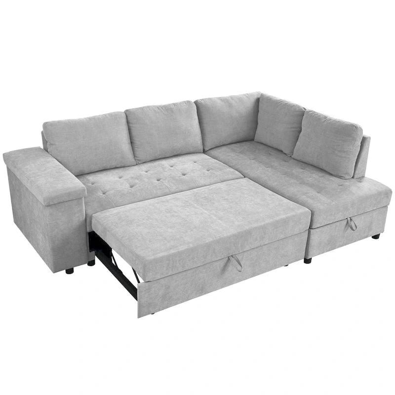 Christopher Knight Home-Miranda Convertible Polyester Sectional Sofa with Storage and Reversible Tray