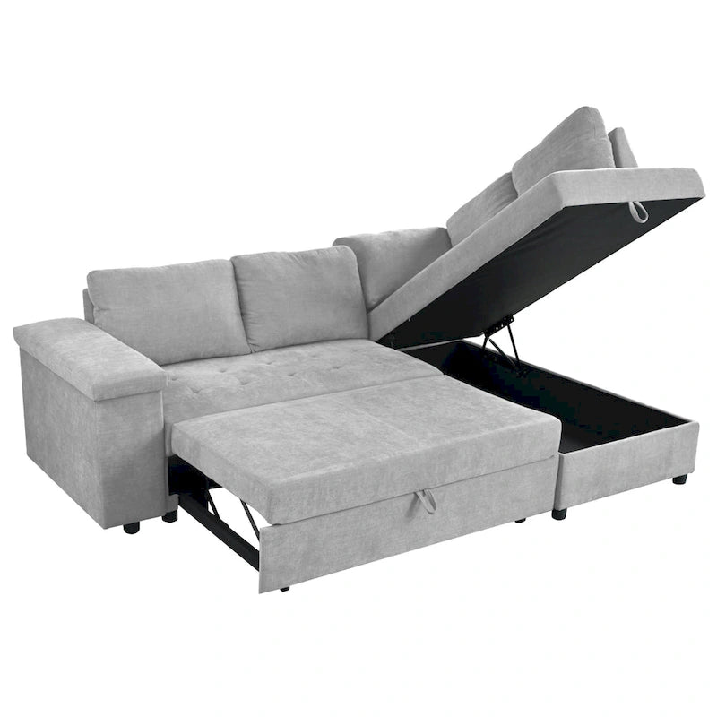 Christopher Knight Home-Miranda Convertible Polyester Sectional Sofa with Storage and Reversible Tray