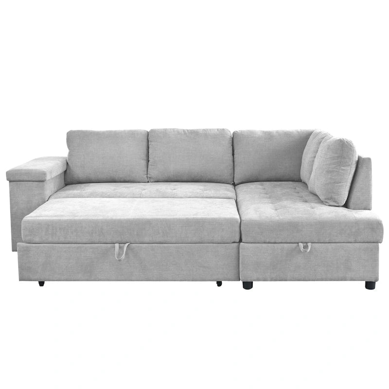 Christopher Knight Home-Miranda Convertible Polyester Sectional Sofa with Storage and Reversible Tray