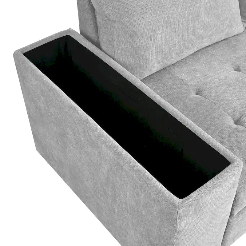 Christopher Knight Home-Miranda Convertible Polyester Sectional Sofa with Storage and Reversible Tray