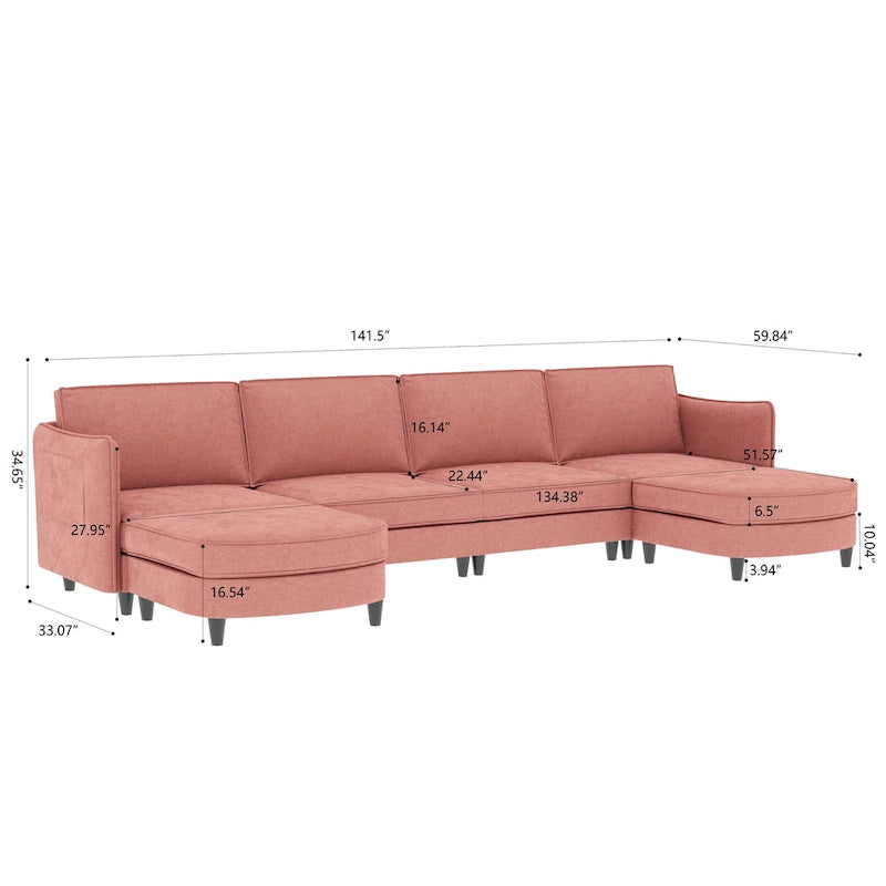 Christopher Knight Home - Benjamin Grand 6-Seater U-Shaped Sofa with Movable Ottoman and Convenient Storage Pockets