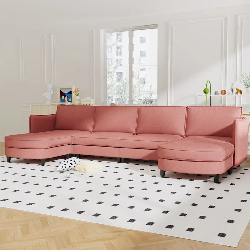Christopher Knight Home - Benjamin Grand 6-Seater U-Shaped Sofa with Movable Ottoman and Convenient Storage Pockets