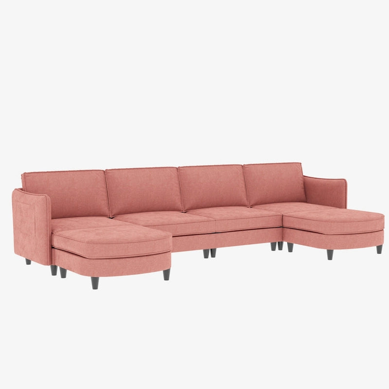 Christopher Knight Home - Benjamin Grand 6-Seater U-Shaped Sofa with Movable Ottoman and Convenient Storage Pockets