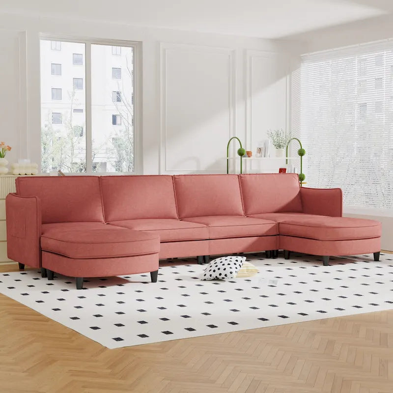 Christopher Knight Home - Benjamin Grand 6-Seater U-Shaped Sofa with Movable Ottoman and Convenient Storage Pockets