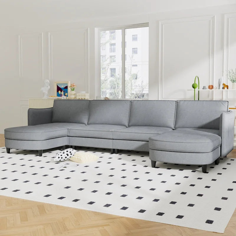 Christopher Knight Home - Benjamin Grand 6-Seater U-Shaped Sofa with Movable Ottoman and Convenient Storage Pockets
