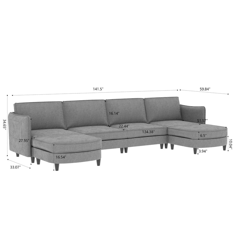 Christopher Knight Home - Benjamin Grand 6-Seater U-Shaped Sofa with Movable Ottoman and Convenient Storage Pockets