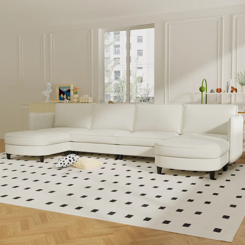 Christopher Knight Home - Benjamin Grand 6-Seater U-Shaped Sofa with Movable Ottoman and Convenient Storage Pockets