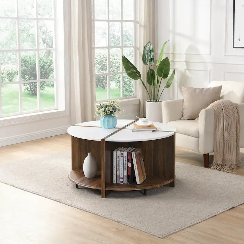 GDFStudio - Mason 4-Piece Industrial Round Coffee Table with 2-Tier Storage