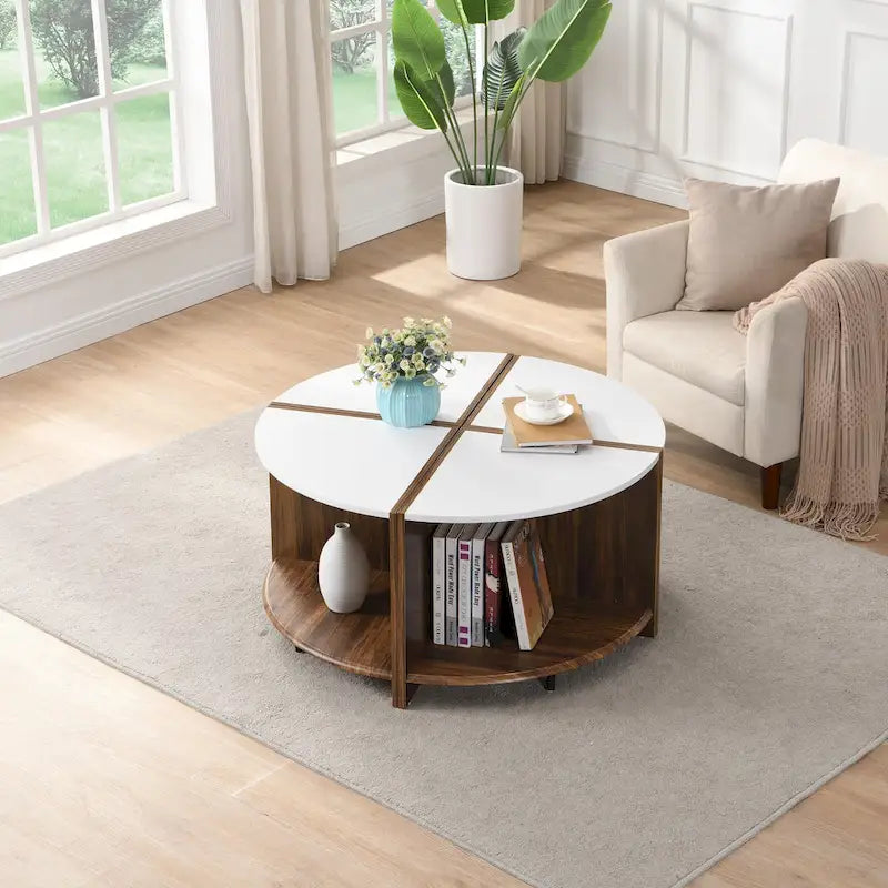 GDFStudio - Mason 4-Piece Industrial Round Coffee Table with 2-Tier Storage