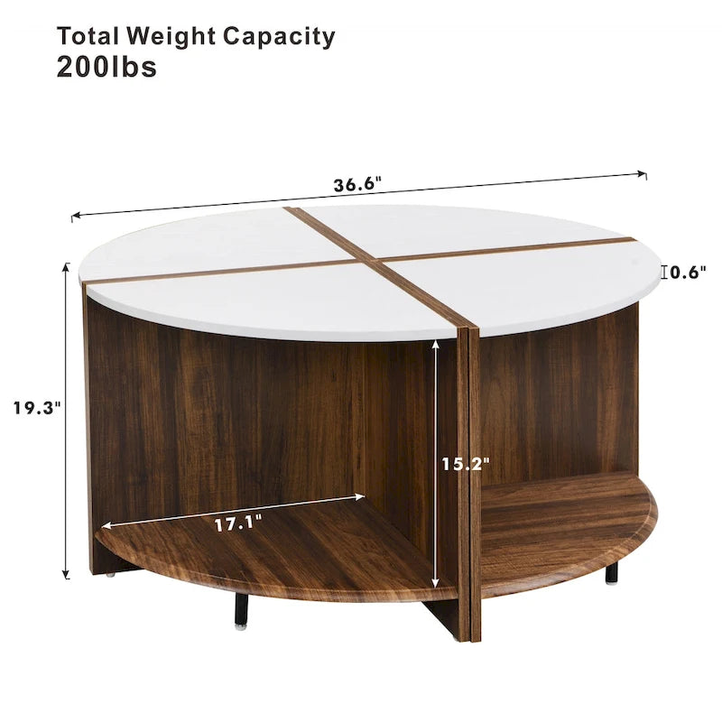 GDFStudio - Mason 4-Piece Industrial Round Coffee Table with 2-Tier Storage