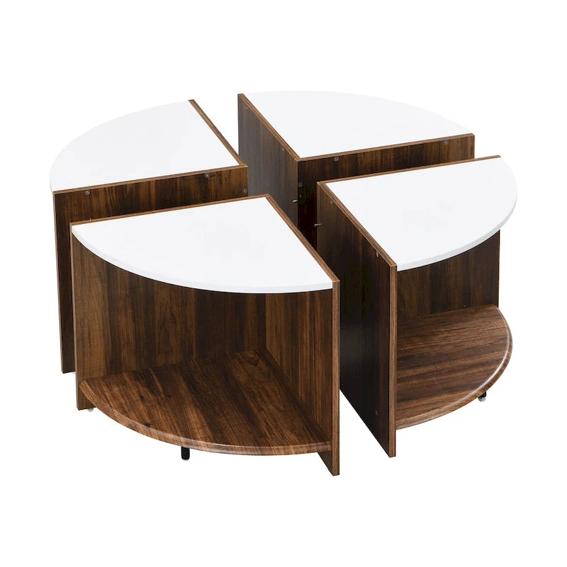 GDFStudio - Mason 4-Piece Industrial Round Coffee Table with 2-Tier Storage