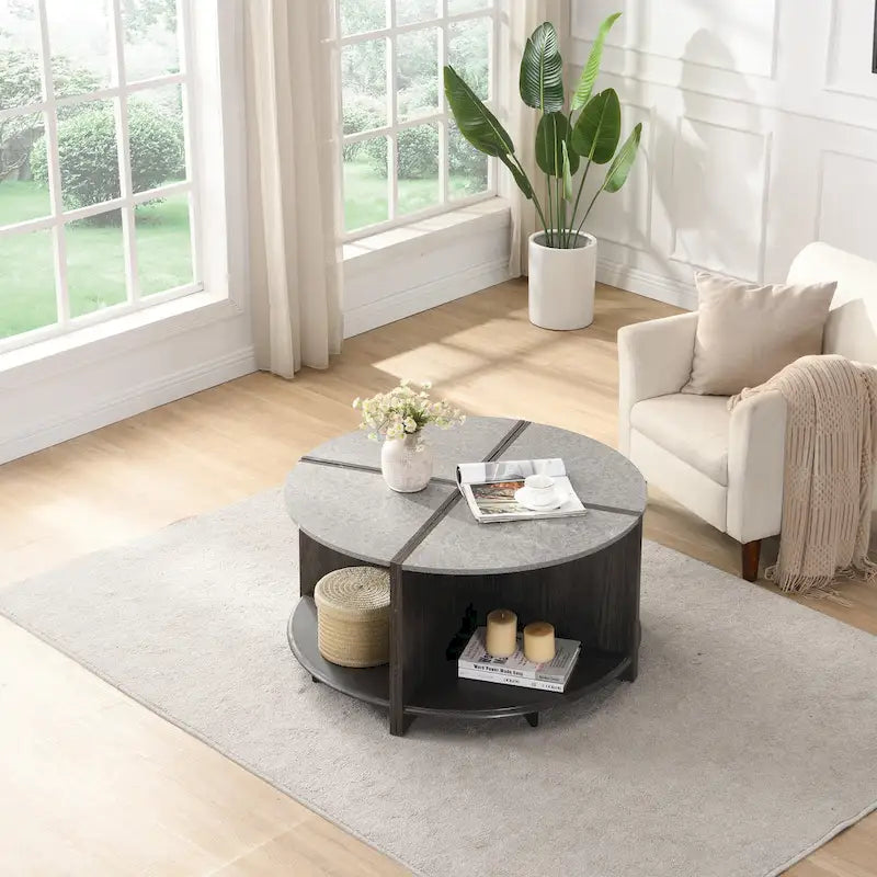 GDFStudio - Mason 4-Piece Industrial Round Coffee Table with 2-Tier Storage