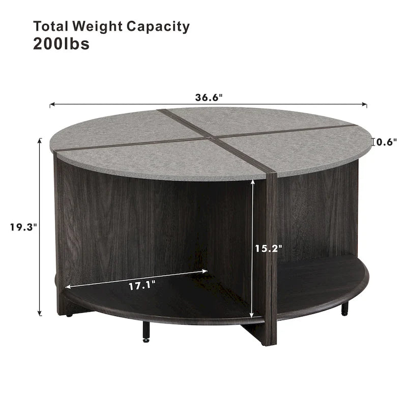 GDFStudio - Mason 4-Piece Industrial Round Coffee Table with 2-Tier Storage